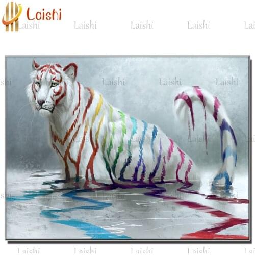 Tiger graffiti reflection in the water Diamond Painting Diamond Embroidery Rhinestone Picture by numbers hobby gift custom