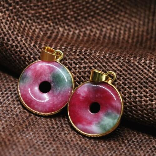 Free shipping 20mm flat round coin vintage pendant multicolor red chalcedony jades stone fashion women men jewelry making B1871