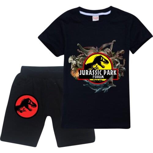 Dinosaur 2021 Summer Toddler Baby Boys Jurassic Park Clothes Sets Animal Print Short Sleeve T shirt+Trousers Shorts 2pcs 3-14Y