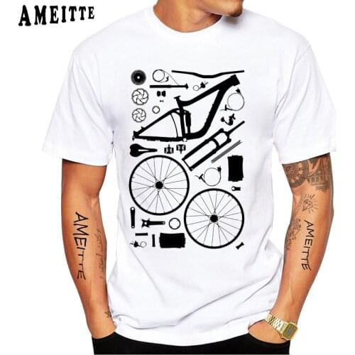 New Vintage Men Short Sleeve MTB Bike Parts Deconstruction Print T-Shirt Summer Bicycles Sport Casual Tops Hip Hop Boy Tee