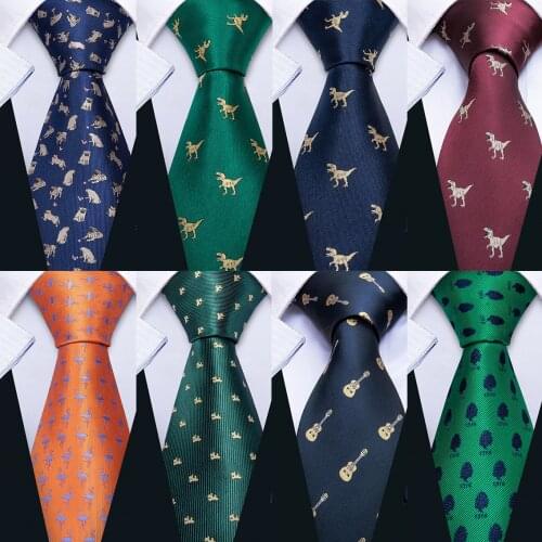 New Barry.Wang 19 Styles Mens Wedding Tie Dinosaur Pattern Mens Wedding Neckties 8.5cm Necktie Business Silk Ties For Men GR-20