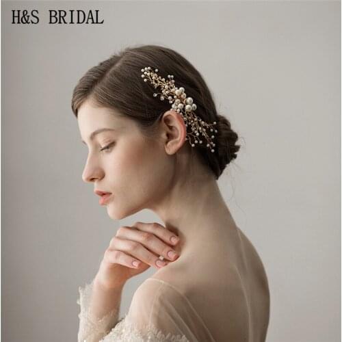 H&S BRIDAL Gold Pearls Hair Combs Hair Jewelry Bridal Headpieces Wedding hair accessories sieraden