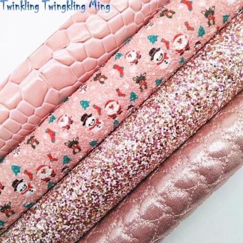 Santa Claus Printed Glitter leather, Hearts Embossed Synthetic Leather Faux Fabric Sheet For Bow 21x29CM Twinkling Ming KM368