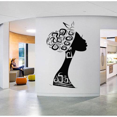Beautiful African Woman Wall Decal Tribal Girl Vinyl Sticker Fashion Shop Store Decal Black Women Room Decoration New AM05