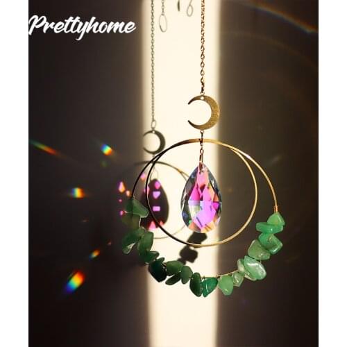 Moon Circle Crystal Sunburst Prisms Hanging Rainbow Chaser Lighting Accessoies for Window Curtains Pendant Home Garden Decor