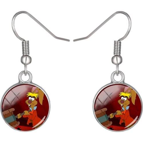 Disney Alice In Wonderland Earrings Fashion Exquisite Pendant Earrings Handmade Glass Cabochon Pendant Earrings Jewelry