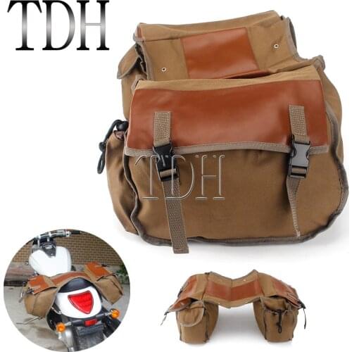 Retro Khaki Motorcycle Saddlebags Side Tool Bag Canvas Leather Luggage Saddle Bag Pouch Universal For Sports Touring Rider Bags