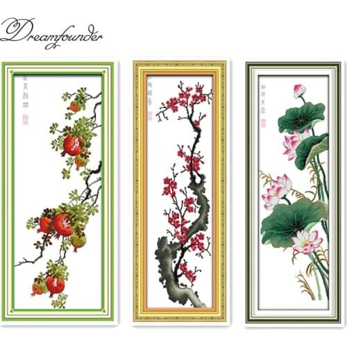 Red plum announcing spring come cross stitch kit aida 14ct 11ct count printed canvas stitches embroidery DIY handmade needlework