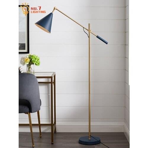 Nordic Design Industrial Adjustable Fishing Floor Lamp Black Blue Led E27 Corner Standing Lamp Living Room Bedroom Study Sofa