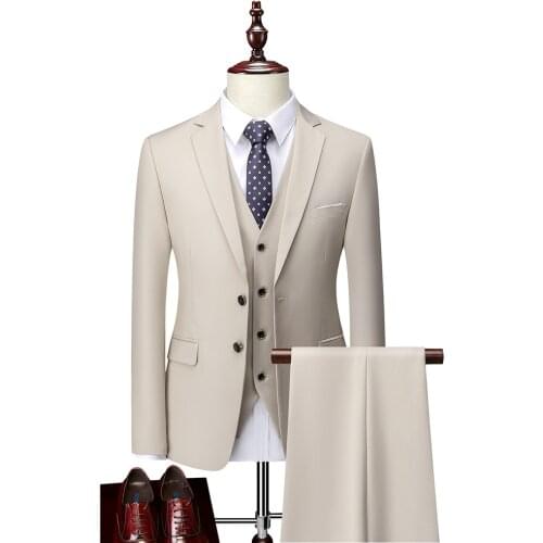 New Men 's Solid color Suit three -piece Suits Men 2021 Brand Slim Fit Groom Wedding Suit Business Jacket Vest Pants Trousers