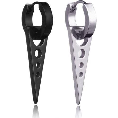Wholesale Jewelry -- Titanium steel Mens Triangle Drop Earrings Jewelry Black / White