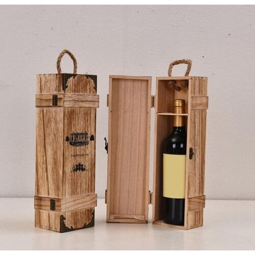 Personalized Single Bottle Wooden Wine Storage Box Carrier Case Wooden Wine Bottle Storage Box With Handle