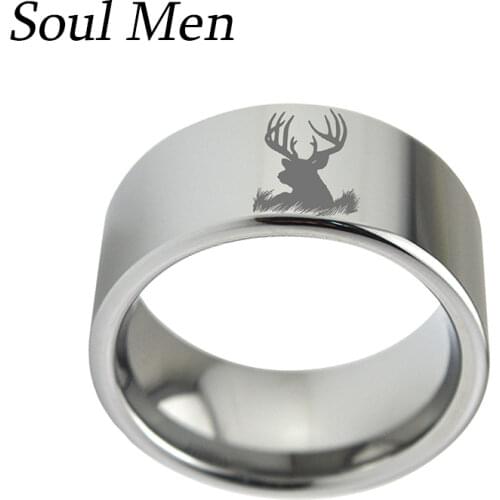 Dropshipping 11mm Wide Polish Flat Tungsten Carbide Wedding Ring Mens Big Band with Elk Head Engraved Size 7 to 13