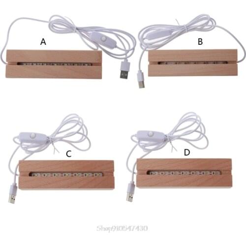 Rectangle LED Lights Display Base Wooden Lighted Base Stand Lasers Crystal Glass Night Lighted Base Resin Art Ornament Mar02 21