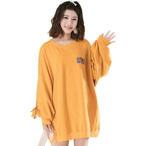 Letter Printed Strap Pullover Cotton Casual Sweater Female Spring Autumn New Large Size Mid-Long Manteau Femme Wild Shirt D14