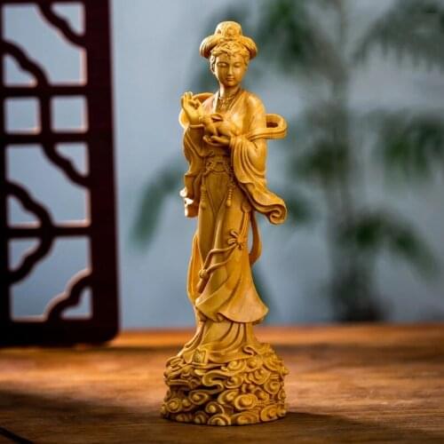 Wood Carving 18cm Character Chang'e Fairy Beauty Chinese Style Creative Home Accessories Solid Wood Crafts Ornaments