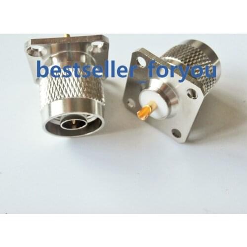 RF N Type Male Plug RF Coaxial Connector Brass 4-hole Panel Mount Flange With Solder Cup