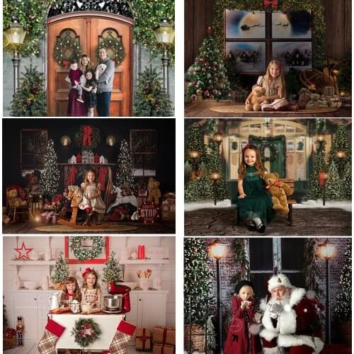 Christmas Photography Backdrop Windows Fireplace Photocall Winter Snow Portrait Background Photo Studio Christmas Tree Gifts Toy