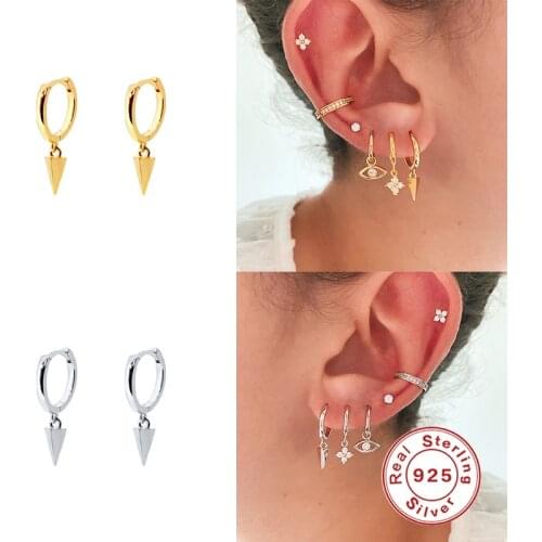 GS 925 Silver Earrings Tapered Hoop Earring For Women 2020 Fashionable Cute Earrings Jewelry Zircon Pendientes Brincos Aretes