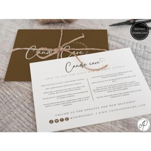 Candle Care Card Template Canva, Candle insert card, Candle safety card, Candle packaging supplies, Care Instructions Card