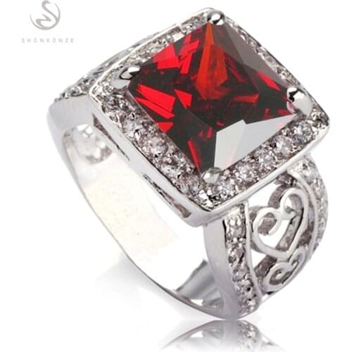 SHUNXUNZE Promotion Wedding rings Jewelry & Accessories for women dropshipping Red Cubic Zirconia Rhodium Plated R617 size 6 7 8