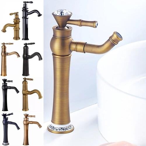 Bathroom Faucet Brass Basin Faucets Luxury Tap Tall Bamboo Hot Cold Water With Two Pipes Kitchen Outdoor Garden WC Taps