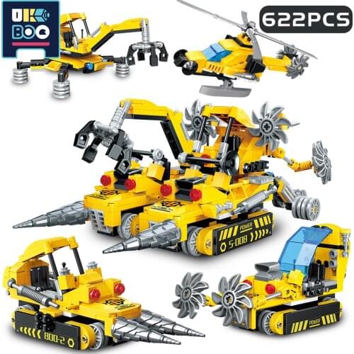 UKBOO 622pcs 4IN1 City Multifunctional Engineering Vehicle Model Building Blocks Truck Plane Brick Construction Toy for Children
