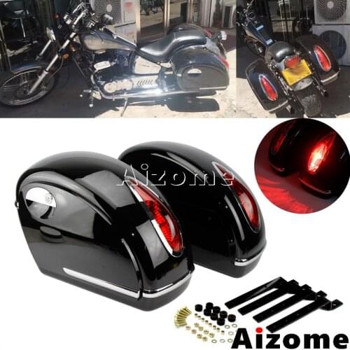 Universal Motorcycle LED Side Case Saddlebag Retro Side Pannier Tail Boxes For Harley Honda Yamaha Suzuki Touring Cruiser Custom