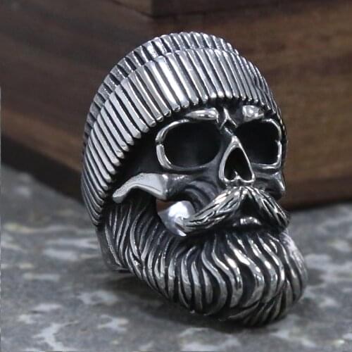 Vintage Gothic Beard Skull Ring Punk Cool Mens Stainless Steel Skull Biker Ring Male Popular Jewelry Best Gift For Friend