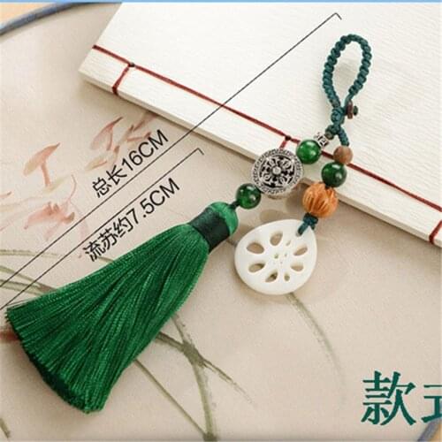 Vintage Bodhi Lotus Key Chains Chinese Style Lotus Root Beads Key Chain Women Bag Pendant Car Keychain Men Key Ring Jewelry Gift