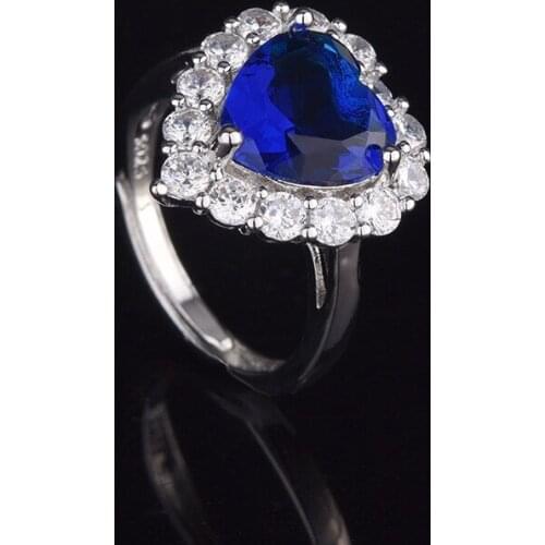 Fine Jewelry Simple Romantic Heart Rings Inlay Blue Cubic Zirconia S925 Silvery Accessories Promise Statement Women Wedding Ring