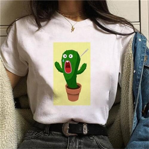 Cactus printed female T-shirt Harajuku graphic T-shirt short-sleeved white fashion personality T-shirt