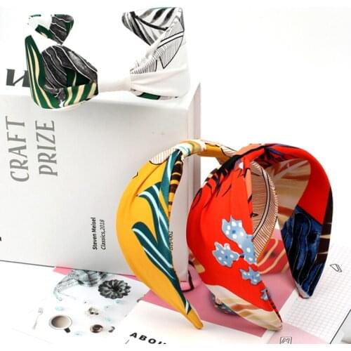 Women Summer Flower Printed Knotted Headband Bohemia Style Wide Bowknot Hairbands For Girls Hair Hoop Headwear