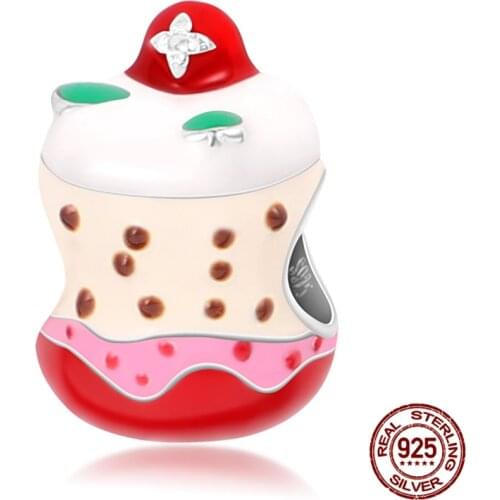 Strawberry Cake Bottle Bead Fit Original 3mm Bracelet&Bangle Making Fashion DIY Jewelry For Women Genuine 925 Sterling Silver