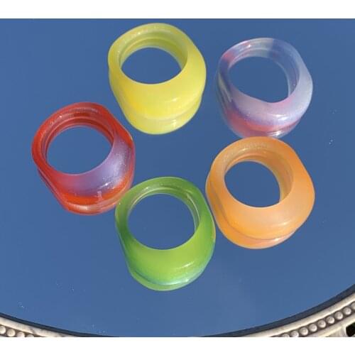 1pcs Fashion Acetate Colorful Jelly Resin Acrylic Ring For Women Simple Geometric Irregular Round Rings Summer Jewelry Gifts
