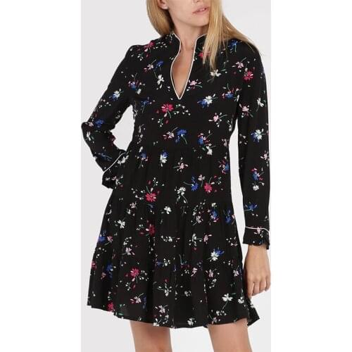 Patads French style dress autumn and winter fresh broken flowers sweet V-Neck long sleeve lady ro00631