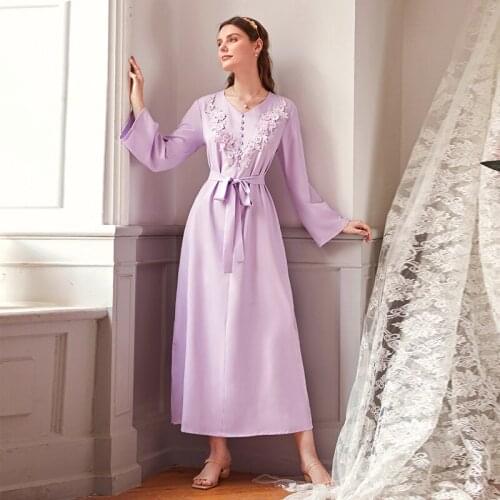 Snow green floral nail diamond long-sleeved long dress Cross-border womens clothing Middle East Turkey Indonesia Muslim Robe