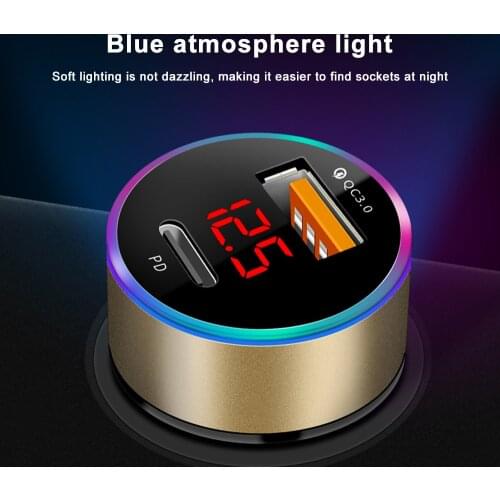 12-24V Car Charger QC3.0+6A Dual PD USB LCD Display Cigarette Socket Lighter Fast Charger Power Auto USB Adapter Upgraded