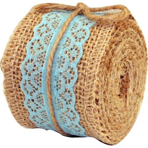 2Meter/Lot Jute Burlap Rolls Hessian Ribbon With Lace DIY Crafts Vintage Rustic Wedding Gift Packaging Ornament Party Decoration