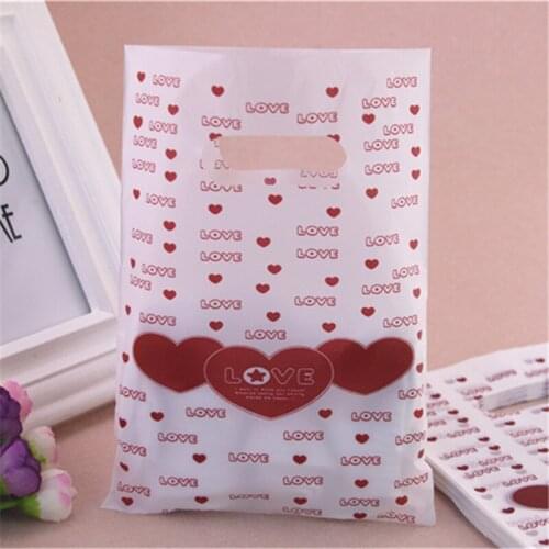 2016 New Style Wholesale 100pcs/lot 15*20cm Brown Lovely Heart Plastic Package Bags Favor Christmas Candy Packaging Bags