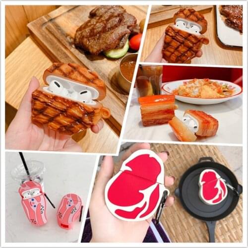 Steak Beef 3D Case For AirPods 1 2 Pro Box Food Delicious Meat Barbecue Soft Silicone Wireless Bluetooth Earphone Protect Cover