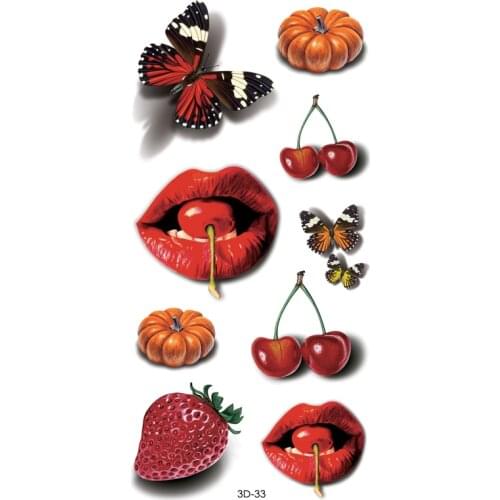 3d fruit Cherry Temporary Tattoo Waterproof Henna Tatoo Selfie Fake Tattoo Sticker Body Art Flash Tattoo Stickers 20*10cm