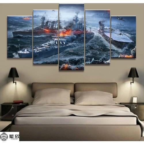 5 Piece Military War World of Warships Tank World Painting Game Poster Decorative Mural Wall Decor Canvas Painting Wholesale