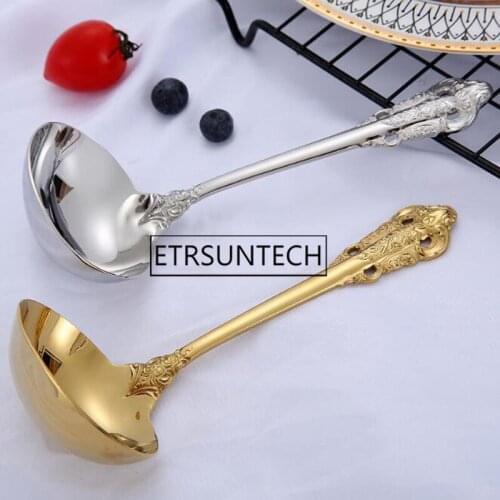 50pcs Vintage Western Gold Plated Cutlery Dining Soup Spoon Golden Silver Luxury Stainless Steel Engraving Tableware