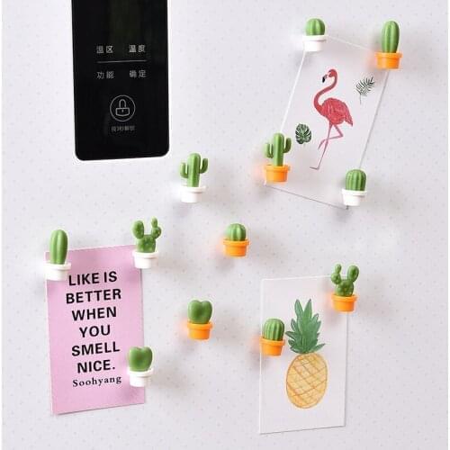 6pcs/Set 3D Mini Cute Cactus Refrigerator Magnet Button Message Board Succulent Plant Fridge Stickers Kitchen Decor Accessories