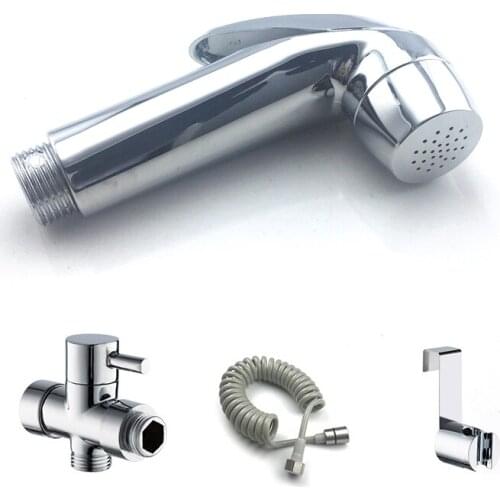 ABS Chrome Handheld Bidet Spray Shower Set Toilet Shattaf Sprayer Douche Kit Bidet Faucet+Hose + Holder + Brass Valve