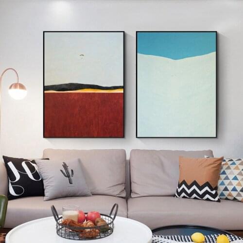 Abstract Style Landscape Wall Canvas Painting Pictures The Scenery of One Person Parachute Travelling Snow Mountain Desert Lawn