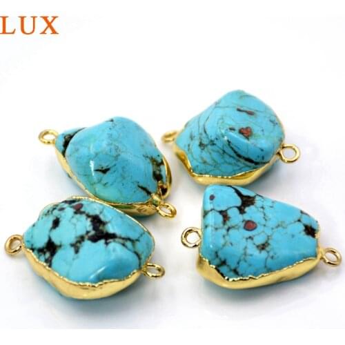 Antique gold bezel Freedom Shape Natural Blue Turquoises bead Connector beads blue howlite Pendant bracelet Jewelry Findings