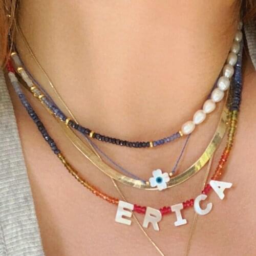 Bohemian Custom Name Short Necklace Color Natural Stone Shell Beads Beaded Jewelry Birthday Gift For Friend Unique collares