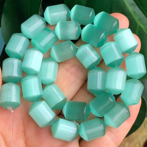 Natural Mint Green Cat’s Eye Stone Bead Loose Cylinder Spacer Beads for Jewelry Making DIY Bracelet Necklace Finding Accessories